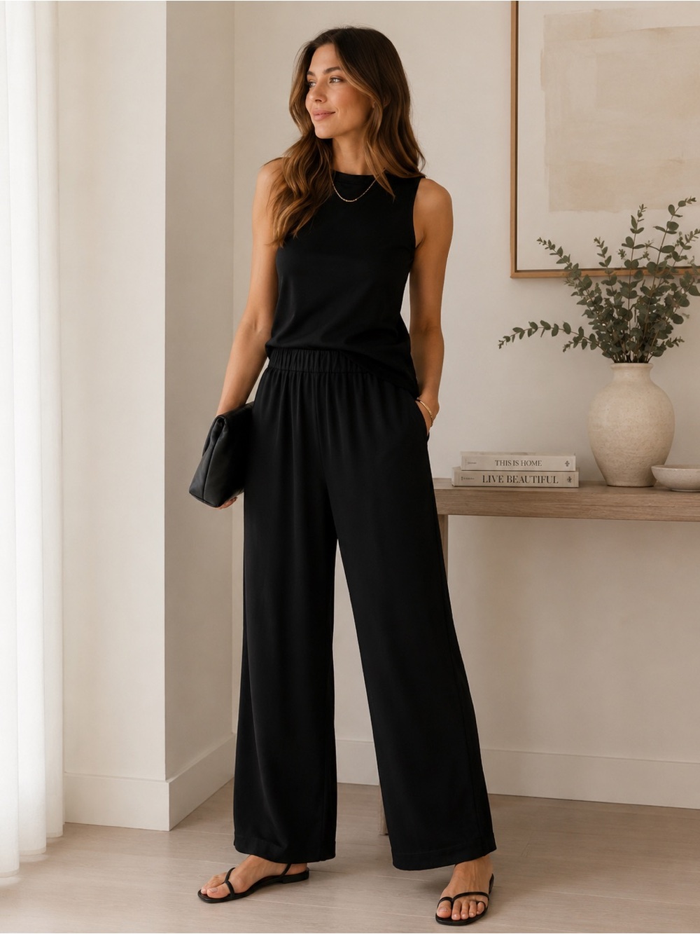 AYR Black Wide-Leg Pull-On Trousers
